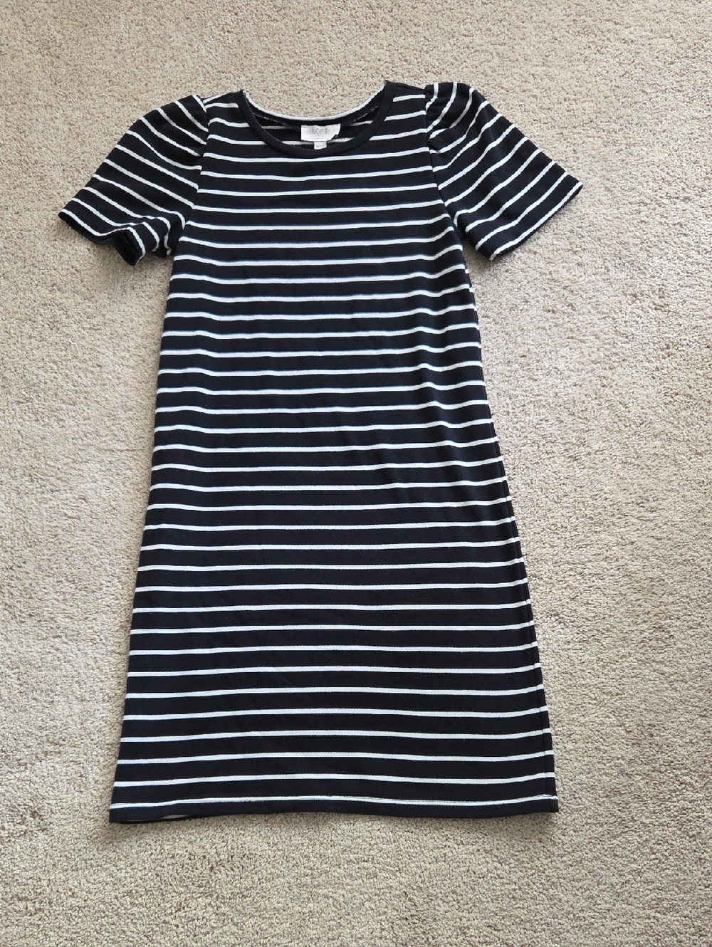 LOFT Black and White Striped Midi Tee Dress